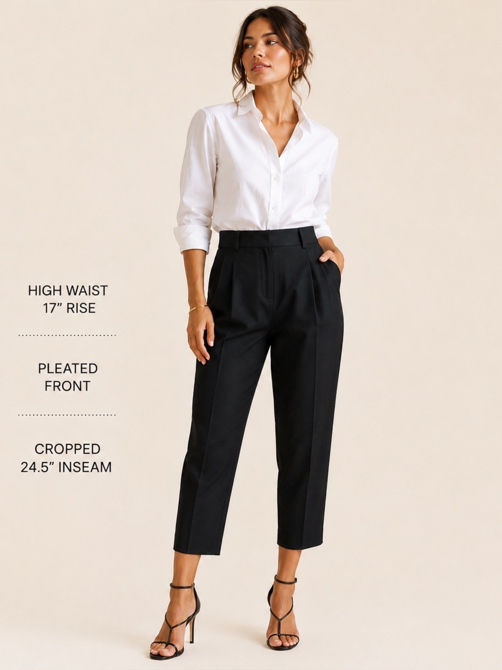 MM Lafleur Black Pleated High-Waist Cropped Pants